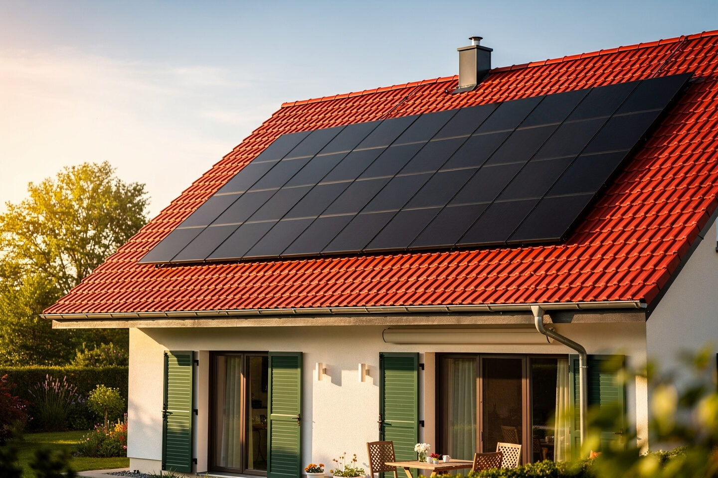 Einfamilienhaus mit Photovoltaikanlage auf Ziegeldach